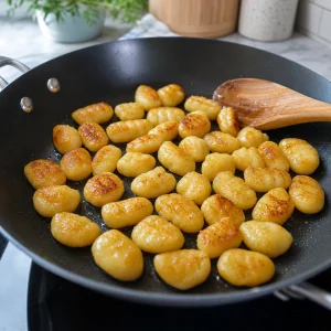 Gnocchi pan-seared in olive oil until golden and crisp