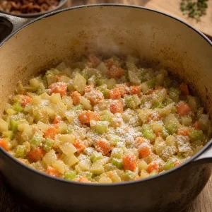 Légumes enrobés de farine dans la casserole