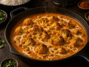 Kokosmilch in Tikka-Sauce eingeruehrt