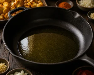 Olivenoel wird in einer tiefen Pfanne erhitzt