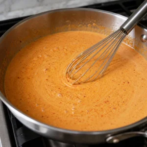 Heavy cream and Calabrian chili paste whisked into a gentle simmering sauce