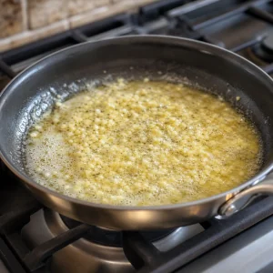 Minced garlic gently sauteed in melted butter