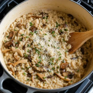 Creamy risotto finished with Parmesan, thyme, and sauteed mushrooms.