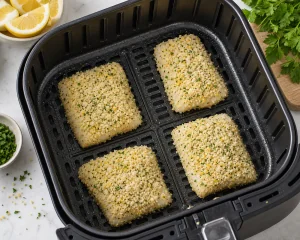 Filets de cabillaud panes espaces dans le panier de l air fryer