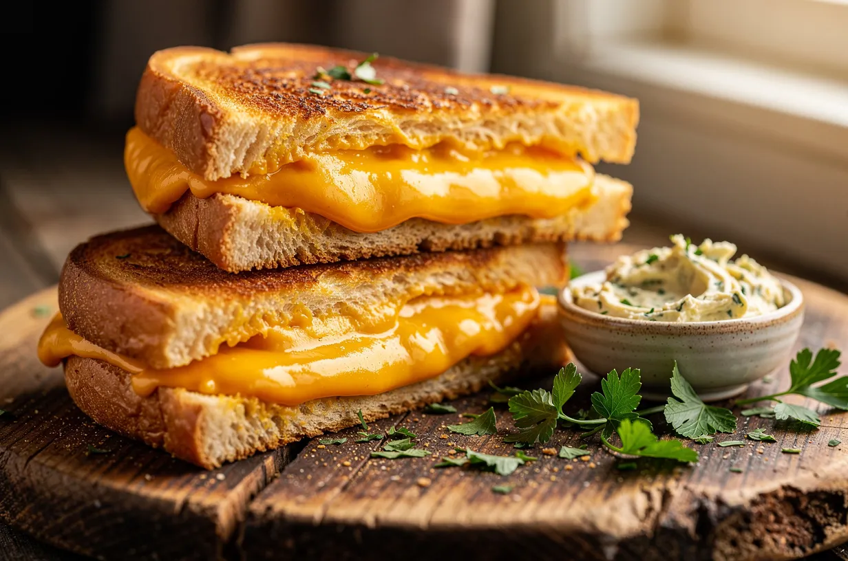 Crispy Air Fryer Grilled Cheese Sandwich with Herb Butter