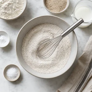 Farina bianca farina di grano saraceno lievito e sale mescolati in una ciotola
