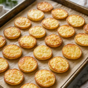Blini al forno dorati con bordi croccanti su una teglia