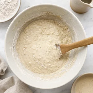 Pastella dei blini mescolata appena con piccoli grumi rimasti