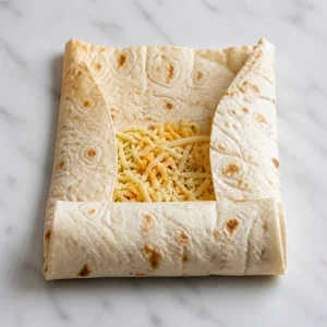 Lavash dobrado em volta do queijo formando um rolo firme