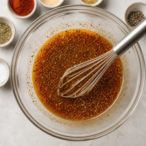 Olio d’oliva mescolato con aglio in polvere, paprika affumicata, origano, sale e pepe