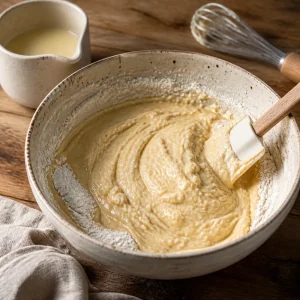 Dicker glutenfreier Waffelteig in einer Keramikschüssel