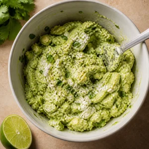 Recheio de abacate com pedacos amassado com natas acidas e coentros