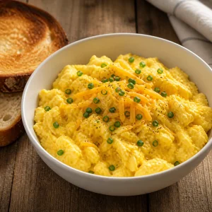 Mashed potatoes mixed with egg and butter in a bowl