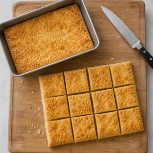 Baked puff pastry cut into rectangles for the top layer