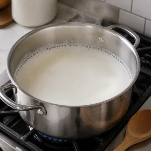 Milk warming in a large saucepan