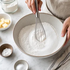 Farinha de arroz doce acucar fermento e sal misturados numa tigela