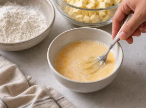 Ovo ligeiramente batido com leite evaporado