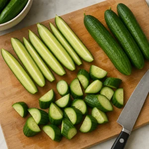 Persian cucumbers cut into wedges and diagonal pieces