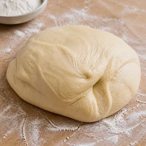 Smooth kneaded dough on a floured surface