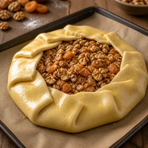 Torta crua dobrada com recheio de nozes e damascos