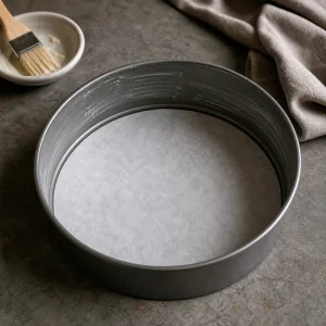 Round cake pan greased and lined with parchment