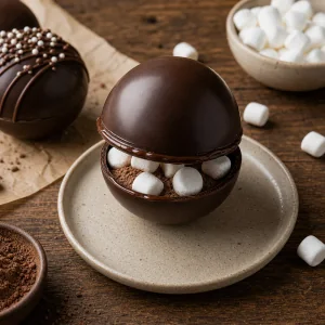 Schokoladenbombe um Mini-Marshmallows verschlossen