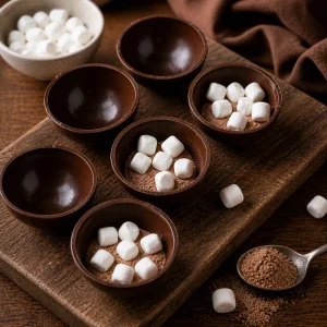 Schokoladenschalen mit Kakaomischung und Mini-Marshmallows