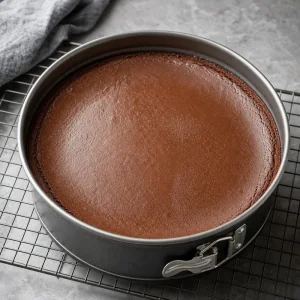 Chilled chocolate cheesecake set in the springform pan