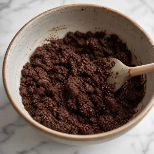Chocolate almond flour crust mixture in a bowl