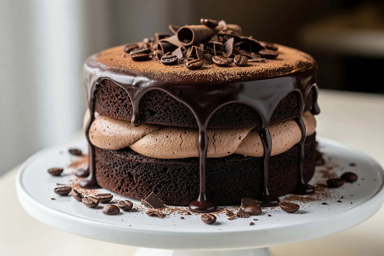 Decadent Mocha Espresso Layer Cake with Chocolate Ganache