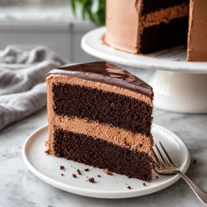 Stueck Mokka-Espresso-Schichtkuchen mit fester Ganache und weicher Buttercreme.
