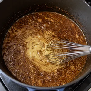 Dijon mustard whisked into deglazed beef sauce
