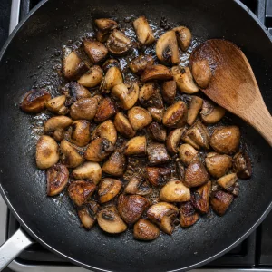 Quartered mushrooms browned in butter