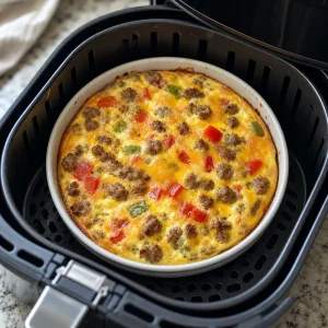 Frittata dourada e firme a cozinhar no cesto da air fryer