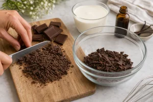 Chopped semi-sweet chocolate placed in a heatproof bowl
