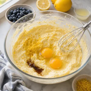 Uova, scorza di limone e vaniglia mescolate nell impasto