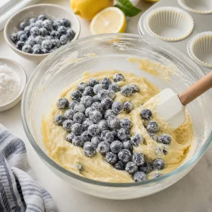 Mirtilli infarinati incorporati nell impasto al limone