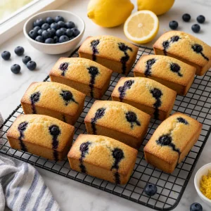 Mini plumcake limone e mirtilli senza glassa su griglia
