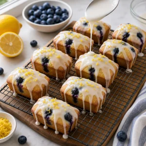 Glassa alla vaniglia sui mini plumcake limone e mirtilli