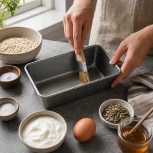 Standard loaf pan lightly greased for Irish oat porridge bread