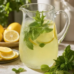 Frische Minzblaetter im Limonadenkrug