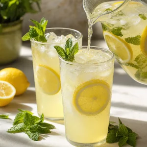 Gekuehlte tuerkische Limonade in Glaesern mit Zitrone und Minze