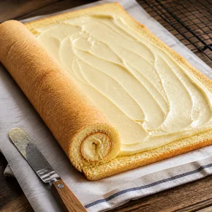 Creme de baunilha espalhado sobre o pao de lo