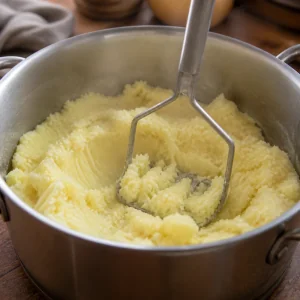 Pommes de terre cuites écrasées en purée lisse