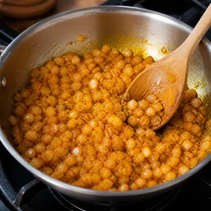 Oignon cuisant dans une huile orangée à l’achiote