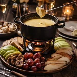 Elegant Swiss Cheese Fondue with Fresh Orchard Fruits
