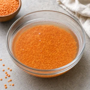 Red lentils soaking in a bowl of water