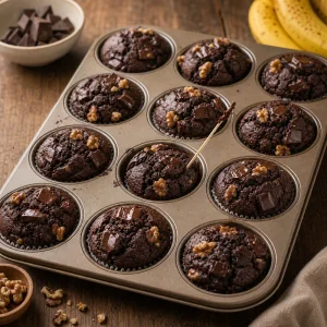 Muffins chocolat banane cuits testes au cure-dent