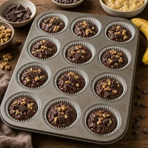 Pate chocolat banane repartie dans des caissettes