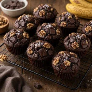 Muffins chocolat banane refroidissant sur une grille